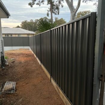 CONCRETE SLEEPER WALL, MONUMENT COLORBOND, FERNY HILLS