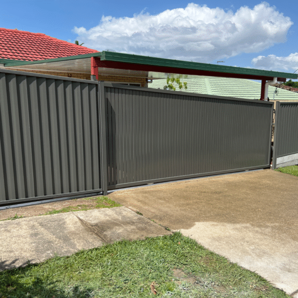 Woodland Grey vertical slat sliding automatic gate