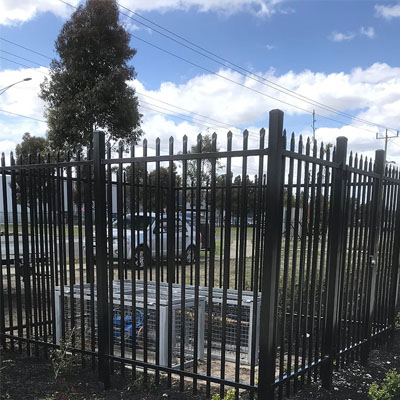 Tall steel palisade fence providing stronger visual deterrent
