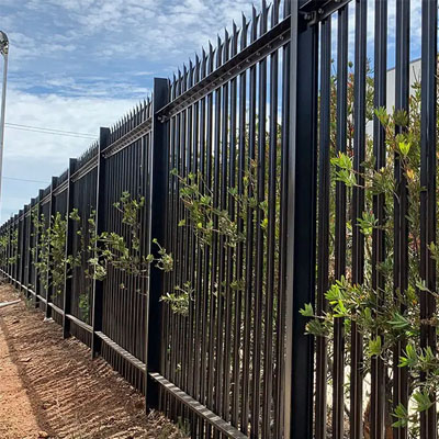 Industrial security fencing with reinforced steel posts